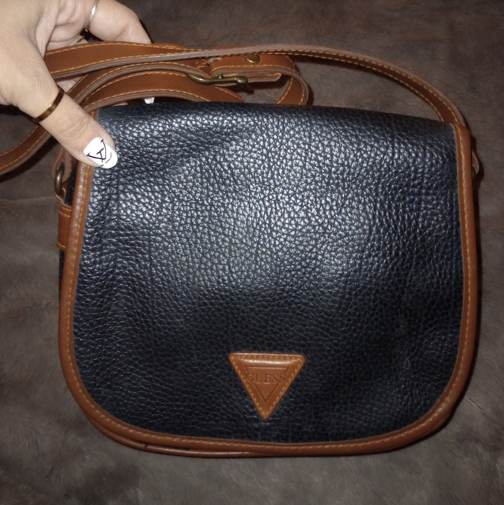 GUESS Vintage Black and Brown Pebbled  Crossbody Bag